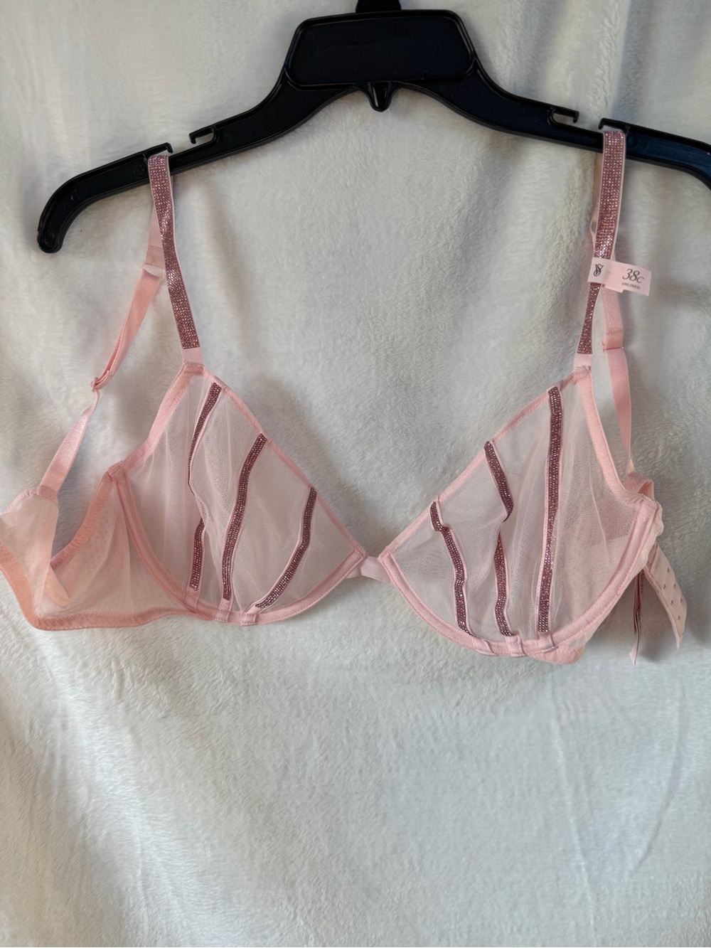 Victoria's Secret Light Pink Sheer Stripe Underwire Very Sexy low cut Demi .